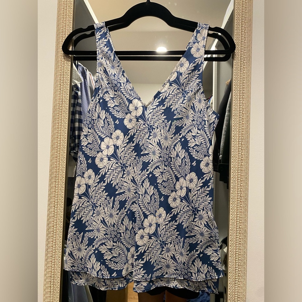 Abigail Borg for J.Crew 100% silk floral blue shirt, size 02